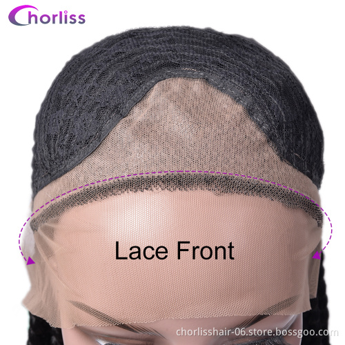 Wholesale High Quality Long Full Knotless Braided 4*4 Lace Frontal Wigs Straight Synthetic Box Braiding Hair With Lace Front